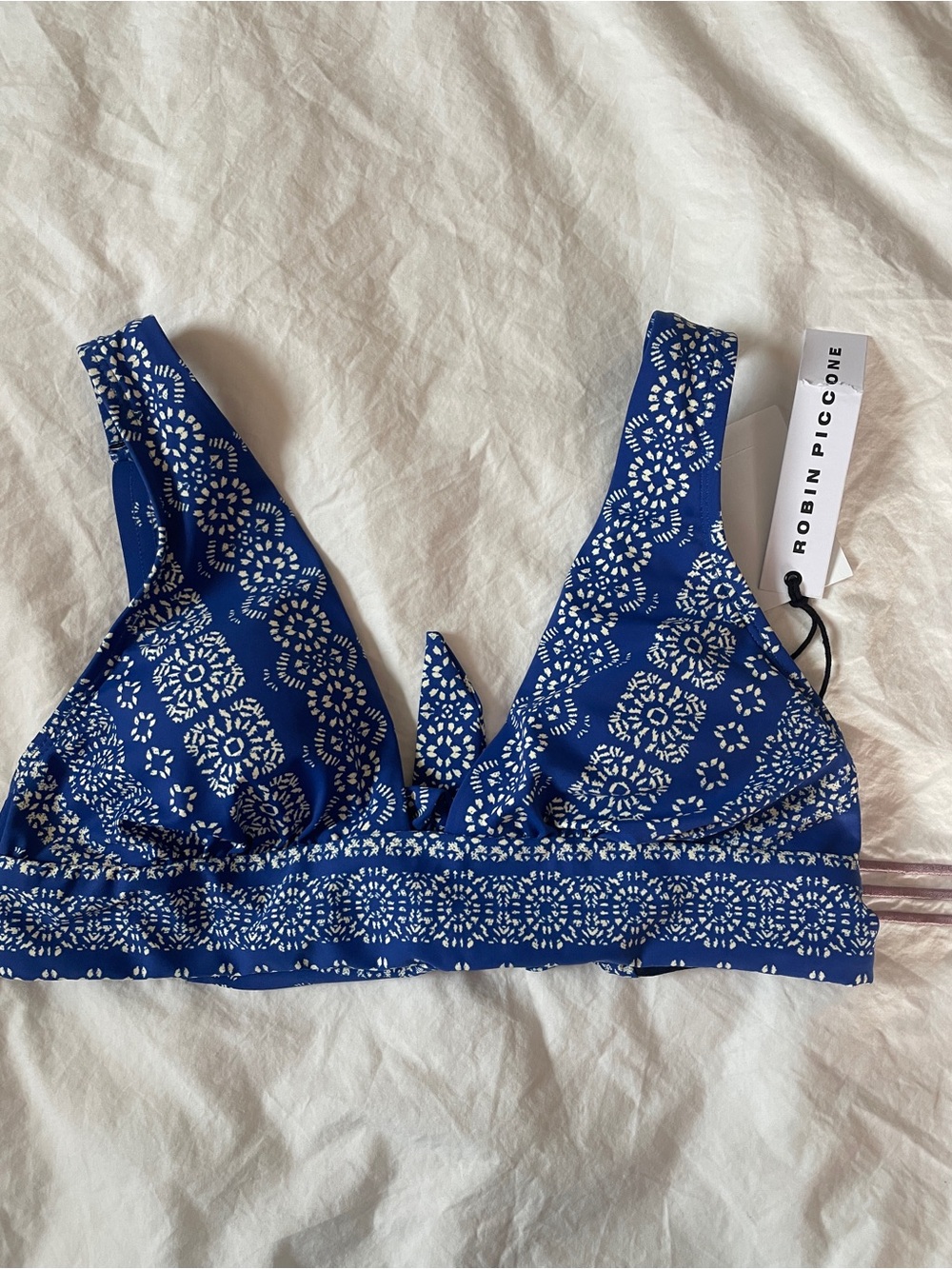 Robin Piccone Blue Printed Triangle Bikini Top